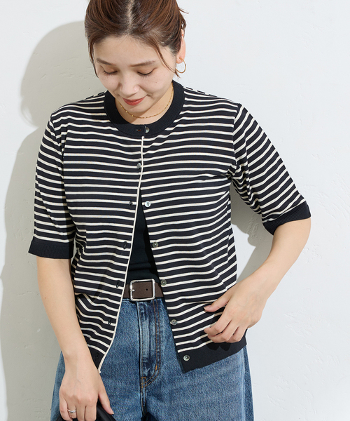 JOURNAL STANDARD(ジャーナルスタンダード)の「【&FUNCTION】【 接触冷感・UVカット 】ハーフスリーブカーディガン(カーディガン/ボレロ・レディース・ブラック/ブラック系その他/ネイビー・FREE)」の4枚目の写真