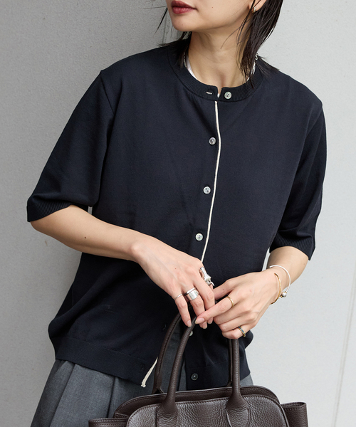 JOURNAL STANDARD(ジャーナルスタンダード)の「【&FUNCTION】【 接触冷感・UVカット 】ハーフスリーブカーディガン(カーディガン/ボレロ・レディース・ブラック/ブラック系その他/ネイビー・FREE)」の9枚目の写真
