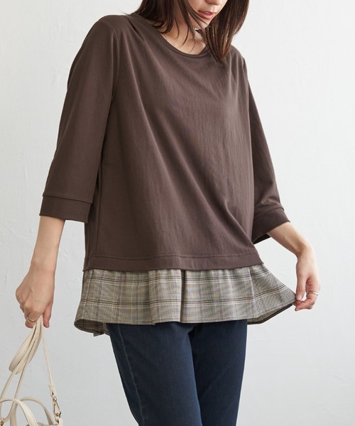ikka（イッカ）の「【接触冷感】冷感裾レイヤードプルオーバー（Tシャツ/カットソー・レディース・ブラウン/マスタード/ブラック/ダークグリーン・L/M/S）」の3枚目の写真