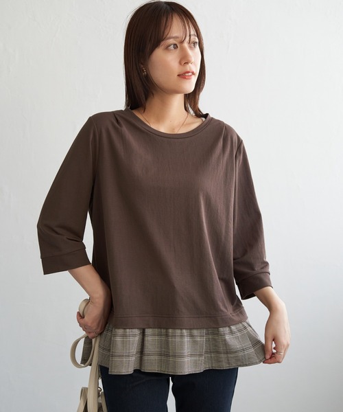 ikka（イッカ）の「【接触冷感】冷感裾レイヤードプルオーバー（Tシャツ/カットソー・レディース・ブラウン/マスタード/ブラック/ダークグリーン・L/M/S）」の7枚目の写真
