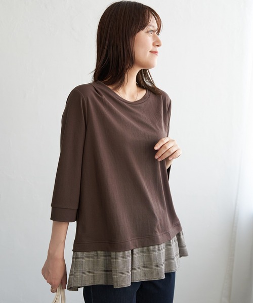 ikka（イッカ）の「【接触冷感】冷感裾レイヤードプルオーバー（Tシャツ/カットソー・レディース・ブラウン/マスタード/ブラック/ダークグリーン・L/M/S）」の9枚目の写真