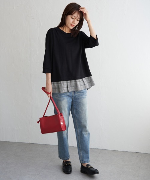 ikka（イッカ）の「【接触冷感】冷感裾レイヤードプルオーバー（Tシャツ/カットソー・レディース・ブラウン/マスタード/ブラック/ダークグリーン・L/M/S）」の10枚目の写真