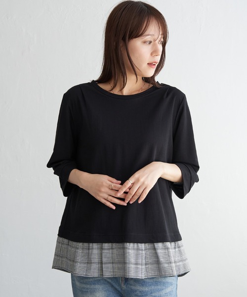 ikka（イッカ）の「【接触冷感】冷感裾レイヤードプルオーバー（Tシャツ/カットソー・レディース・ブラウン/マスタード/ブラック/ダークグリーン・L/M/S）」の12枚目の写真