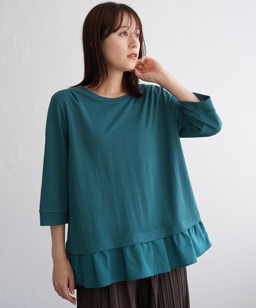 ikka（イッカ）の「【接触冷感】冷感裾レイヤードプルオーバー（Tシャツ/カットソー・レディース・ブラウン/マスタード/ブラック/ダークグリーン・L/M/S）」の16枚目の写真