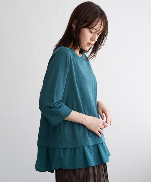 ikka（イッカ）の「【接触冷感】冷感裾レイヤードプルオーバー（Tシャツ/カットソー・レディース・ブラウン/マスタード/ブラック/ダークグリーン・L/M/S）」の17枚目の写真