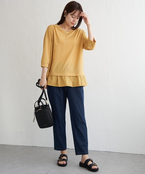 ikka（イッカ）の「【接触冷感】冷感裾レイヤードプルオーバー（Tシャツ/カットソー・レディース・ブラウン/マスタード/ブラック/ダークグリーン・L/M/S）」の18枚目の写真