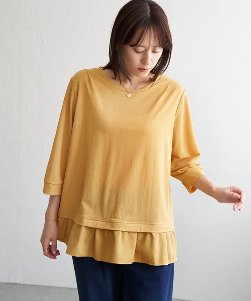 ikka（イッカ）の「【接触冷感】冷感裾レイヤードプルオーバー（Tシャツ/カットソー・レディース・ブラウン/マスタード/ブラック/ダークグリーン・L/M/S）」の20枚目の写真