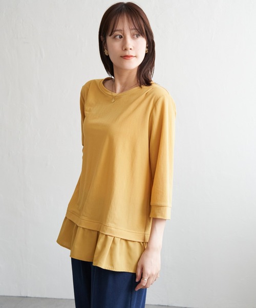 ikka（イッカ）の「【接触冷感】冷感裾レイヤードプルオーバー（Tシャツ/カットソー・レディース・ブラウン/マスタード/ブラック/ダークグリーン・L/M/S）」の21枚目の写真