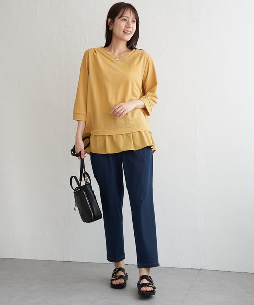 ikka（イッカ）の「【接触冷感】冷感裾レイヤードプルオーバー（Tシャツ/カットソー・レディース・ブラウン/マスタード/ブラック/ダークグリーン・L/M/S）」の19枚目の写真