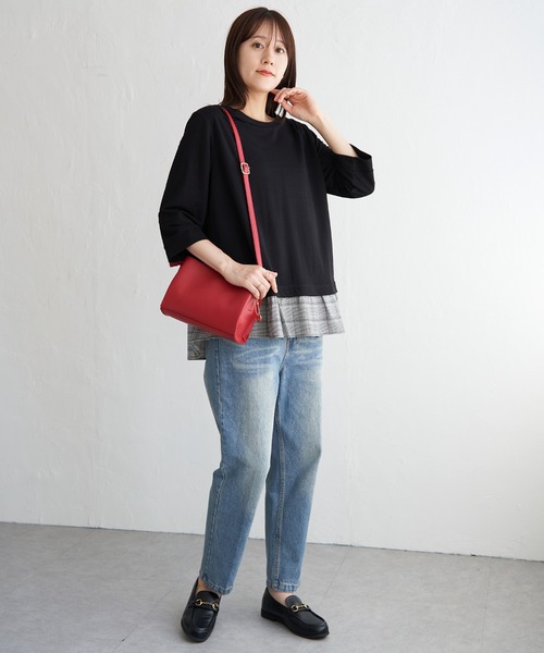 ikka（イッカ）の「【接触冷感】冷感裾レイヤードプルオーバー（Tシャツ/カットソー・レディース・ブラウン/マスタード/ブラック/ダークグリーン・L/M/S）」の11枚目の写真