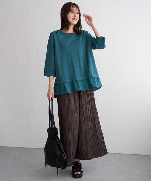 ikka（イッカ）の「【接触冷感】冷感裾レイヤードプルオーバー（Tシャツ/カットソー・レディース・ブラウン/マスタード/ブラック/ダークグリーン・L/M/S）」の14枚目の写真