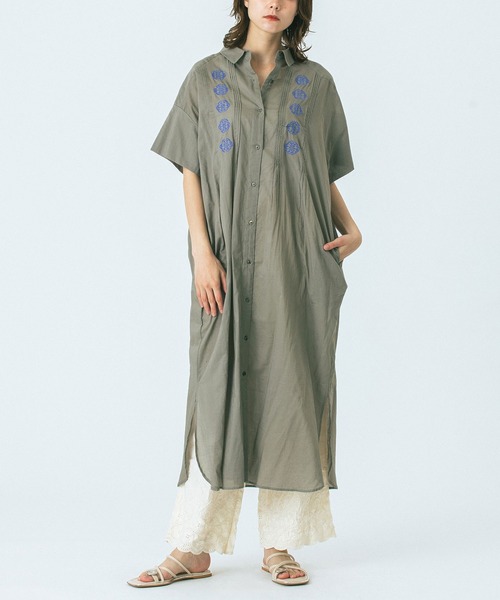 HLAADA(フラーダ)の「(HLAADA for ROSEBUD)CUBA EMBROIDERY SHIRT OP(シャツワンピース・レディース・カーキ/ブラック/ブラウン・ONE SIZE)」の1枚目の写真