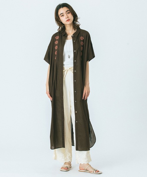 HLAADA(フラーダ)の「(HLAADA for ROSEBUD)CUBA EMBROIDERY SHIRT OP(シャツワンピース・レディース・カーキ/ブラック/ブラウン・ONE SIZE)」の7枚目の写真