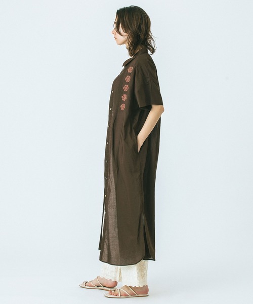 HLAADA(フラーダ)の「(HLAADA for ROSEBUD)CUBA EMBROIDERY SHIRT OP(シャツワンピース・レディース・カーキ/ブラック/ブラウン・ONE SIZE)」の10枚目の写真