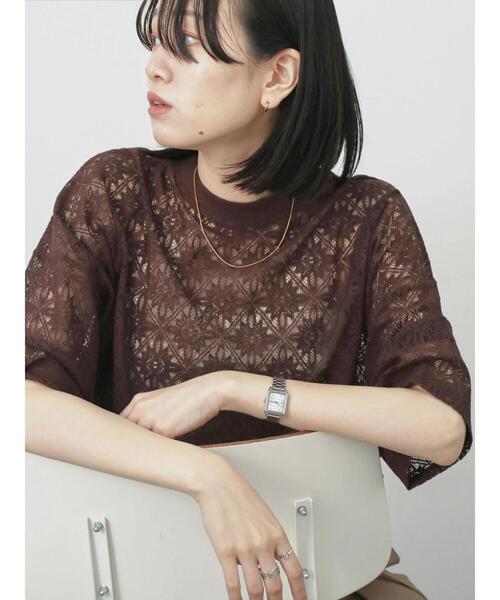 Samansa Mos2 blue（サマンサモスモスブルー）の「レースTシャツ（Tシャツ/カットソー・レディース・オフホワイト/ブラウン/ブラック・F）」の3枚目の写真