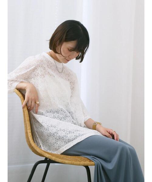 Samansa Mos2 blue(サマンサモスモスブルー)の「レースTシャツ(Tシャツ/カットソー・レディース・ブラック/ブラウン/オフホワイト・F)」の5枚目の写真
