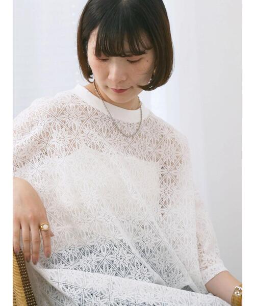 Samansa Mos2 blue(サマンサモスモスブルー)の「レースTシャツ(Tシャツ/カットソー・レディース・ブラック/ブラウン/オフホワイト・F)」の6枚目の写真