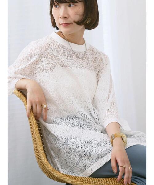 Samansa Mos2 blue(サマンサモスモスブルー)の「レースTシャツ(Tシャツ/カットソー・レディース・ブラック/ブラウン/オフホワイト・F)」の7枚目の写真