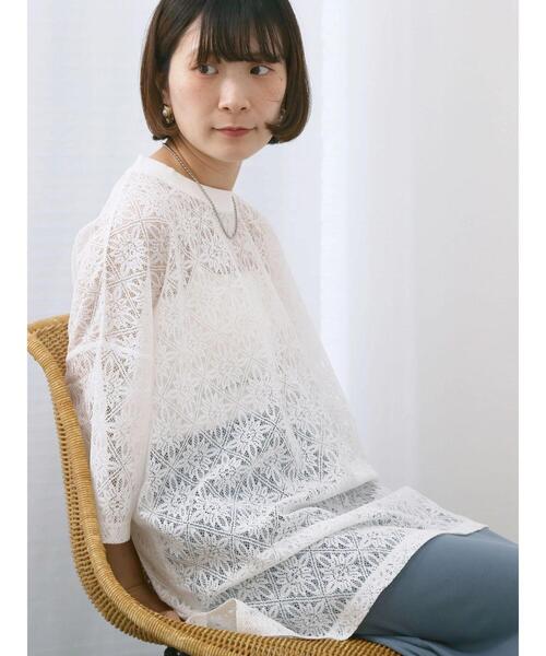 Samansa Mos2 blue(サマンサモスモスブルー)の「レースTシャツ(Tシャツ/カットソー・レディース・ブラック/ブラウン/オフホワイト・F)」の8枚目の写真