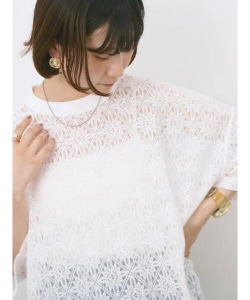 Samansa Mos2 blue(サマンサモスモスブルー)の「レースTシャツ(Tシャツ/カットソー・レディース・ブラック/ブラウン/オフホワイト・F)」の9枚目の写真