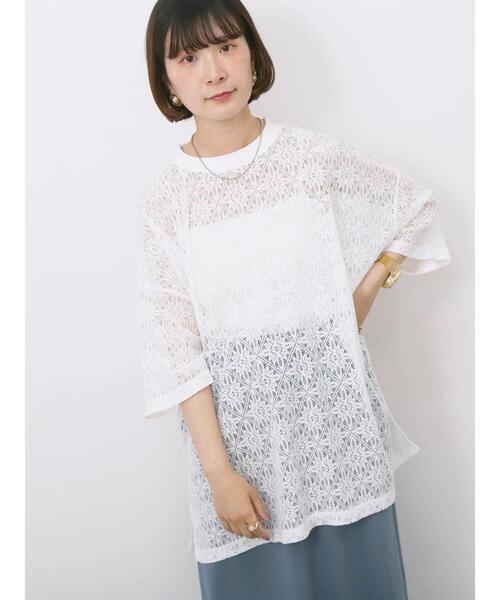 Samansa Mos2 blue(サマンサモスモスブルー)の「レースTシャツ(Tシャツ/カットソー・レディース・ブラック/ブラウン/オフホワイト・F)」の10枚目の写真