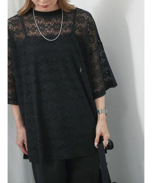 Samansa Mos2 blue(サマンサモスモスブルー)の「レースTシャツ(Tシャツ/カットソー・レディース・ブラック/ブラウン/オフホワイト・F)」の18枚目の写真