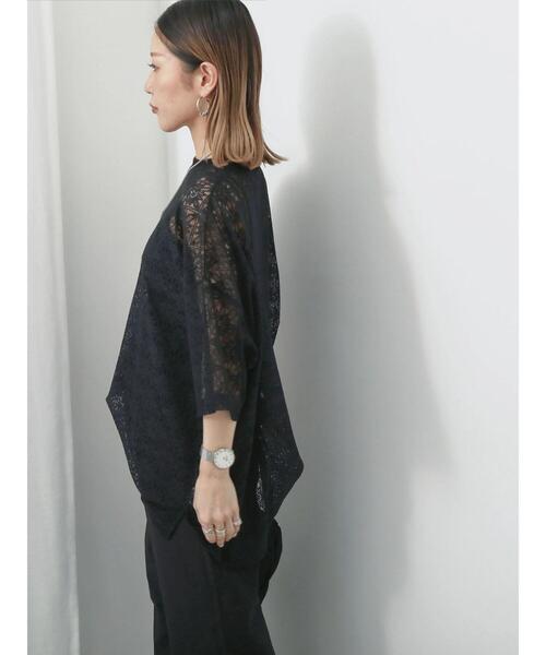 Samansa Mos2 blue（サマンサモスモスブルー）の「レースTシャツ（Tシャツ/カットソー・レディース・オフホワイト/ブラウン/ブラック・F）」の18枚目の写真