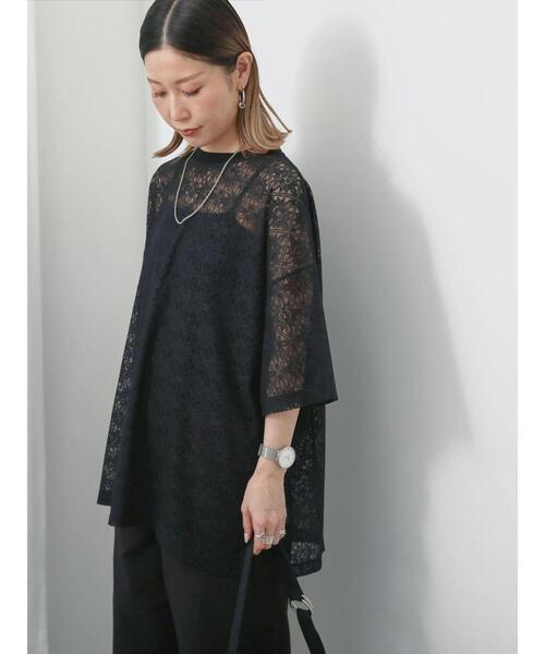 Samansa Mos2 blue（サマンサモスモスブルー）の「レースTシャツ（Tシャツ/カットソー・レディース・オフホワイト/ブラウン/ブラック・F）」の19枚目の写真