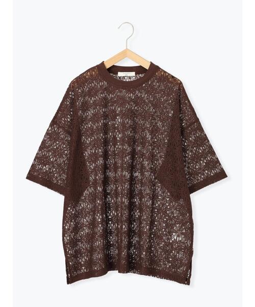 Samansa Mos2 blue（サマンサモスモスブルー）の「レースTシャツ（Tシャツ/カットソー・レディース・オフホワイト/ブラウン/ブラック・F）」の6枚目の写真