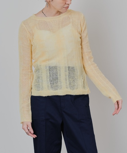 TEVALT（ヴァレット）の「シアーモヘアニットトップス（ニット/セーター・レディース・ダークネイビー/オレンジ/イエロー・38）」の3枚目の写真