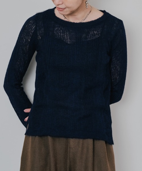 TEVALT（ヴァレット）の「シアーモヘアニットトップス（ニット/セーター・レディース・ダークネイビー/オレンジ/イエロー・38）」の2枚目の写真