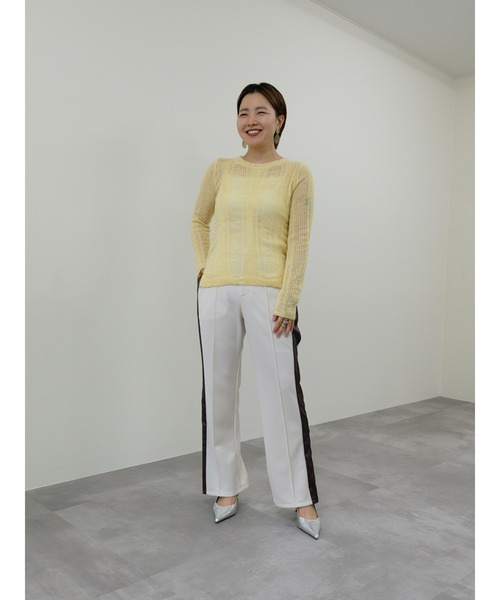 TEVALT（ヴァレット）の「シアーモヘアニットトップス（ニット/セーター・レディース・ダークネイビー/オレンジ/イエロー・38）」の4枚目の写真