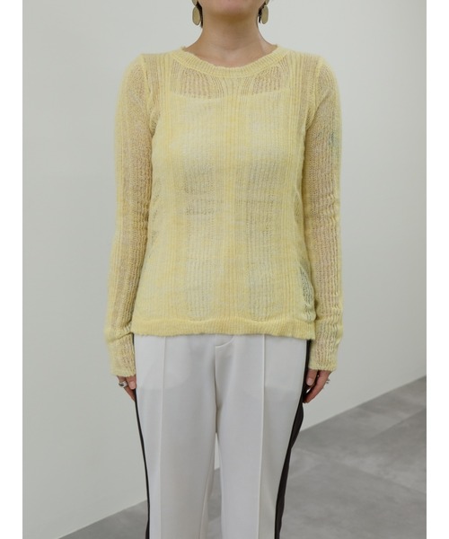 TEVALT（ヴァレット）の「シアーモヘアニットトップス（ニット/セーター・レディース・ダークネイビー/オレンジ/イエロー・38）」の7枚目の写真