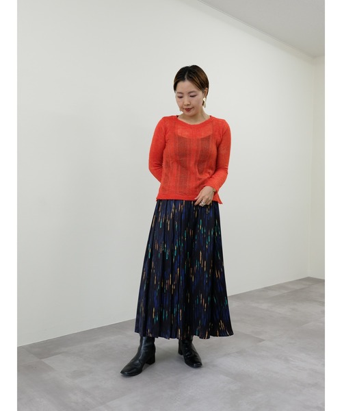 TEVALT（ヴァレット）の「シアーモヘアニットトップス（ニット/セーター・レディース・ダークネイビー/オレンジ/イエロー・38）」の5枚目の写真