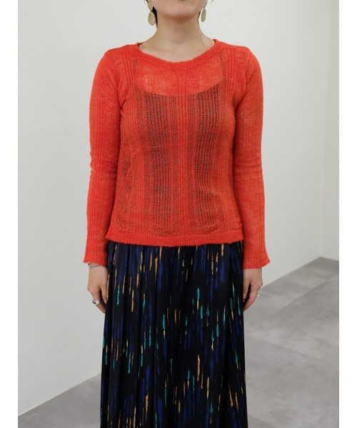 TEVALT（ヴァレット）の「シアーモヘアニットトップス（ニット/セーター・レディース・ダークネイビー/オレンジ/イエロー・38）」の9枚目の写真