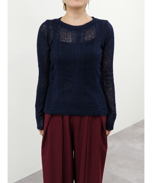 TEVALT（ヴァレット）の「シアーモヘアニットトップス（ニット/セーター・レディース・ダークネイビー/オレンジ/イエロー・38）」の10枚目の写真