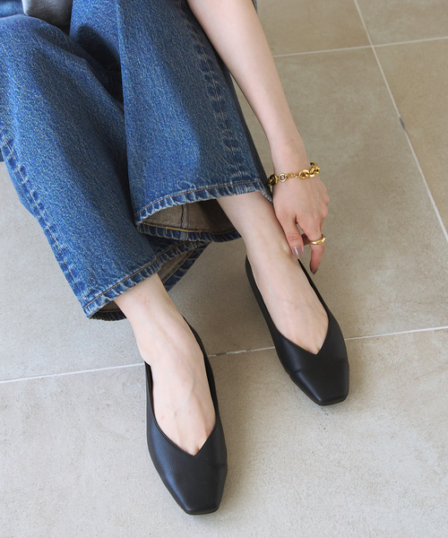 美品 LE TALON ルタロン Vカット フラット パンプス 23スクエアトゥ ≪追加≫スクエアVカットフラット（バレエシューズ）｜LE TALON