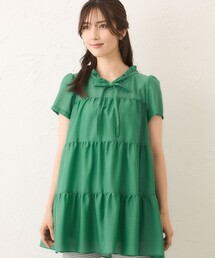 トゥービーシック♡黒い長袖チュニック フラワーモチーフ付き46 TO BE CHIC トゥービーシック チュニック フラワー装飾 ブラック