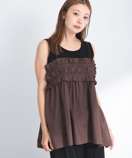 URBAN RESEARCH Sonny Label（アーバンリサーチサニーレーベル）の「コットンフリルキャミソール（キャミソール・レディース・ブラウン/ブラック・FREE）」の2枚目の写真