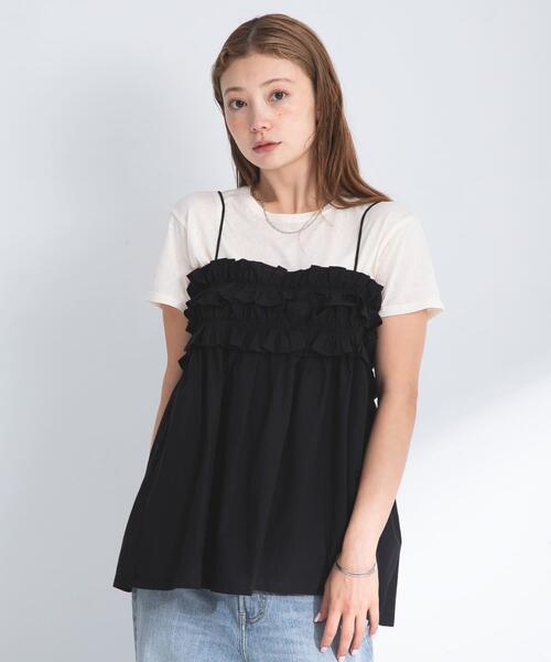 URBAN RESEARCH Sonny Label（アーバンリサーチサニーレーベル）の「コットンフリルキャミソール（キャミソール・レディース・ブラウン/ブラック・FREE）」の4枚目の写真