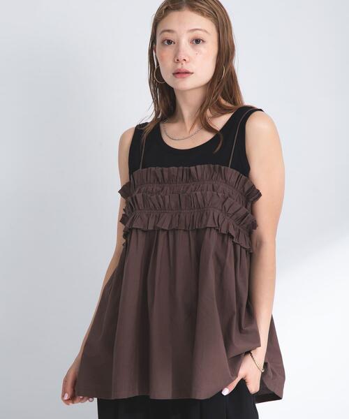 URBAN RESEARCH Sonny Label（アーバンリサーチサニーレーベル）の「コットンフリルキャミソール（キャミソール・レディース・ブラウン/ブラック・FREE）」の14枚目の写真
