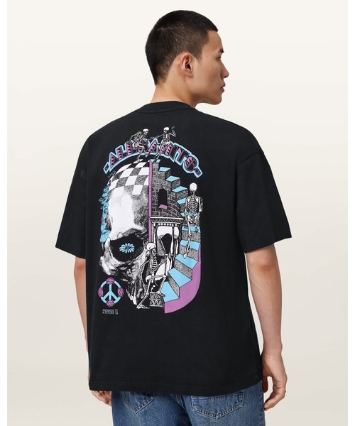 ALLSAINTS(オールセインツ)の「REINCARNATE SHORT SLEEVE CREW NECK T-SHIRT | REINCARNATE 半袖 クルー ネック Tシャツ(Tシャツ/カットソー・メンズ・ブラック・S/M/L/XS)」の1枚目の写真