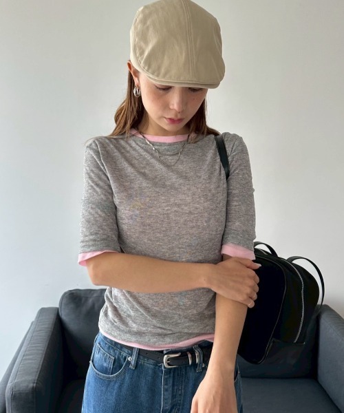 HANNE（アン）の「2PACKシアーハーフスリーブTEE（Tシャツ/カットソー・レディース・ホワイト/ピンク/ベージュ・FREE）」の10枚目の写真