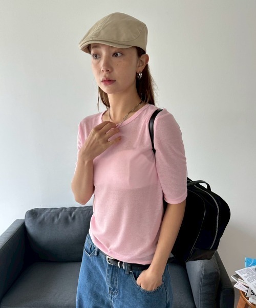 HANNE（アン）の「2PACKシアーハーフスリーブTEE（Tシャツ/カットソー・レディース・ホワイト/ピンク/ベージュ・FREE）」の13枚目の写真