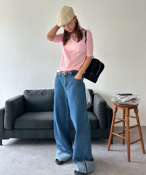 HANNE（アン）の「2PACKシアーハーフスリーブTEE（Tシャツ/カットソー・レディース・ホワイト/ピンク/ベージュ・FREE）」の16枚目の写真