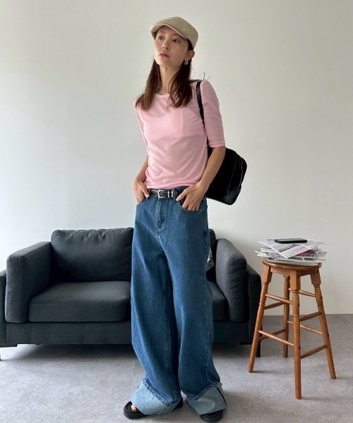 HANNE（アン）の「2PACKシアーハーフスリーブTEE（Tシャツ/カットソー・レディース・ホワイト/ピンク/ベージュ・FREE）」の14枚目の写真