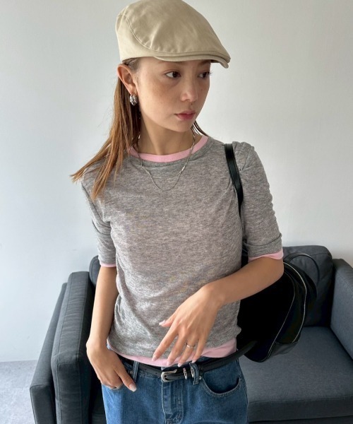 HANNE（アン）の「2PACKシアーハーフスリーブTEE（Tシャツ/カットソー・レディース・ホワイト/ピンク/ベージュ・FREE）」の9枚目の写真