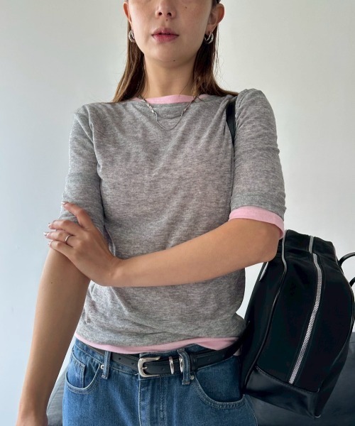 HANNE（アン）の「2PACKシアーハーフスリーブTEE（Tシャツ/カットソー・レディース・ホワイト/ピンク/ベージュ・FREE）」の12枚目の写真