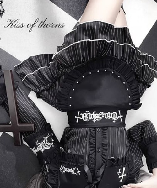 FACETASM ストライプフリル / 異素材 ドッキング レイヤード スカート ストライプデザイン フェイクレイヤード タイトスカート[品番