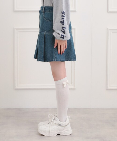 デニム裾プリーツスカート（デニムスカート）｜PINK-latte